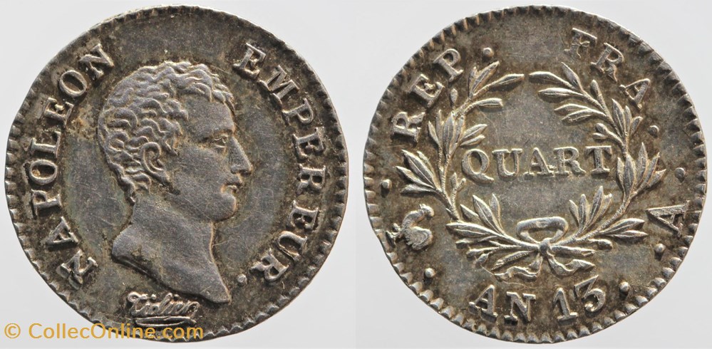 F-158 - Premier Empire - 1/4 de franc - AN 13, Paris monnaies monde france f 158 premier empire 1 4 de franc an 13 paris