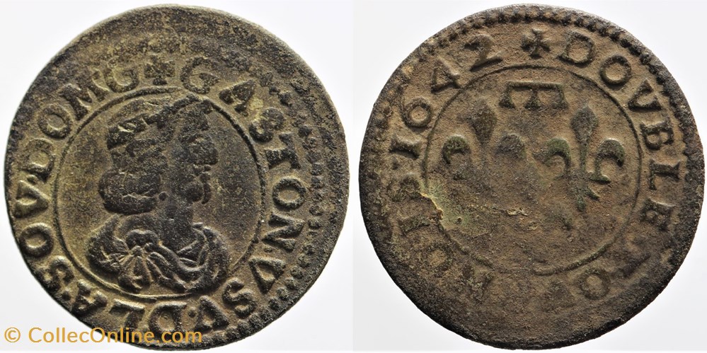 Dombes - Gaston - Double tournois - 1642 monnaies france feodales dombes gaston double tournois 1642
