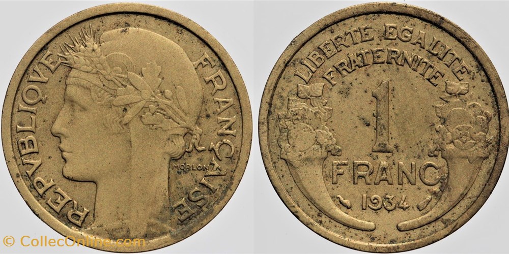 F-219 - Morlon - 1 fr. - 1934 coin bouché monnaies monde france f 219 morlon 1 fr 1934 coin bouche