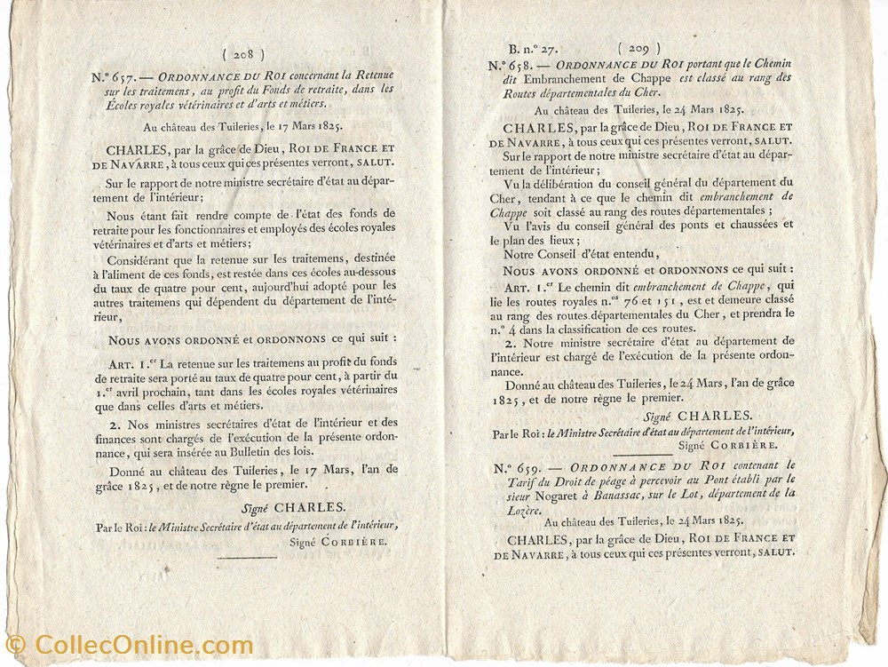 1825 - Tarifs droit de péage sur le Lot à Banassac 2 documents anciens autres 1825 tarifs droit de peage sur le lot a banassac