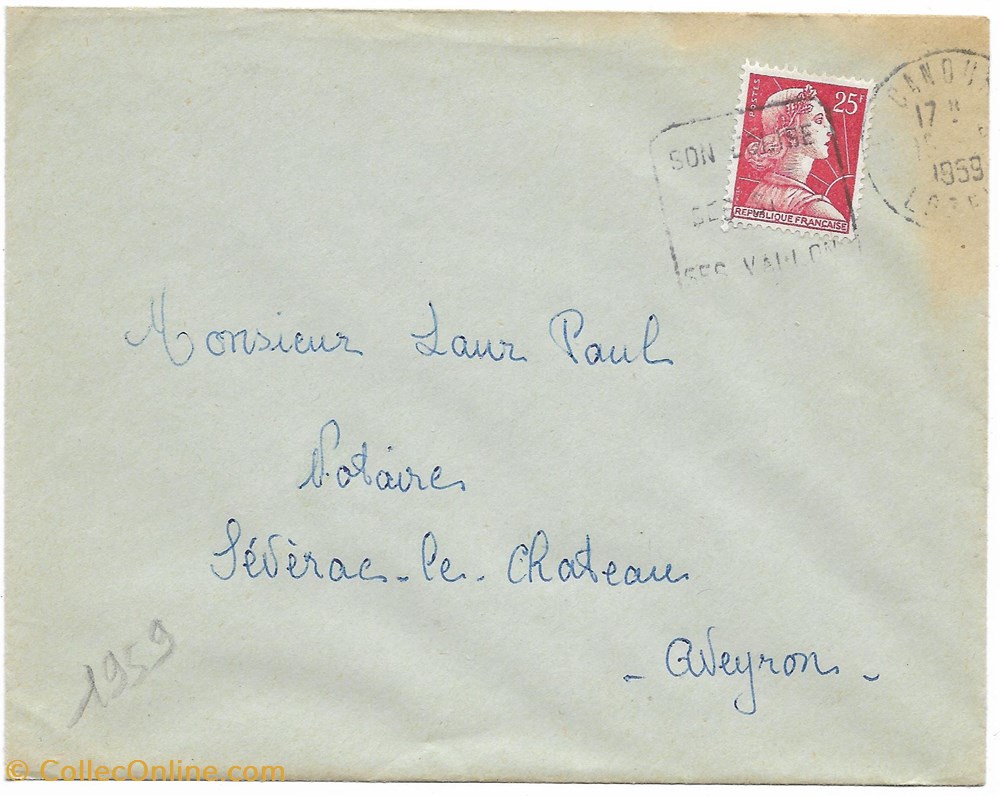1959 - A7- SON EGLISE/SES SITES/SES VALLONS vieux papier marque postale europe 1959 a7 son eglise ses sites ses vallons