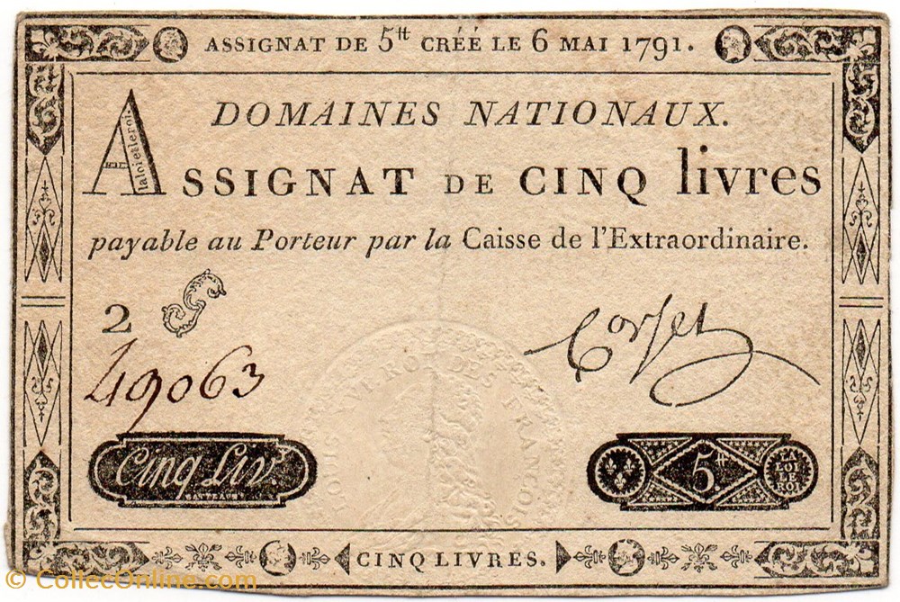 billets europe france assignat de 5 livres 6 mai 1791