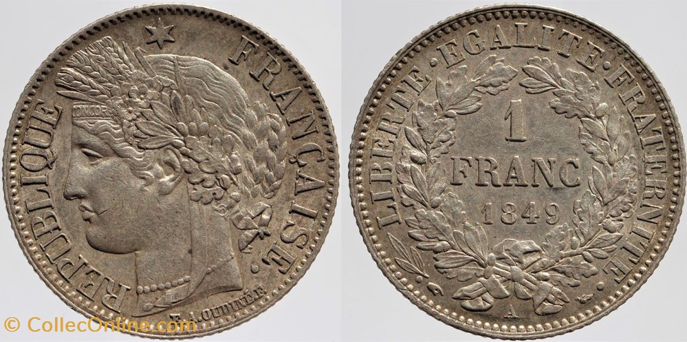 F-211 - Seconde République - 1 franc Cérés - 1849 Paris monnaies monde france f 211 seconde republique 1 franc ceres 1849 paris