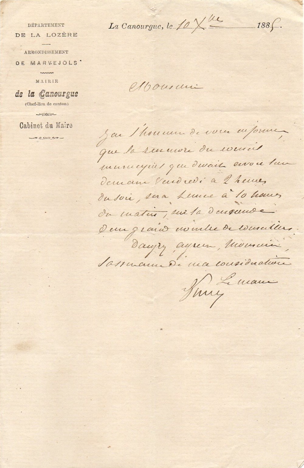 Mairie - Canourgue (1885) documents anciens factures commerciaux mairie canourgue 1885