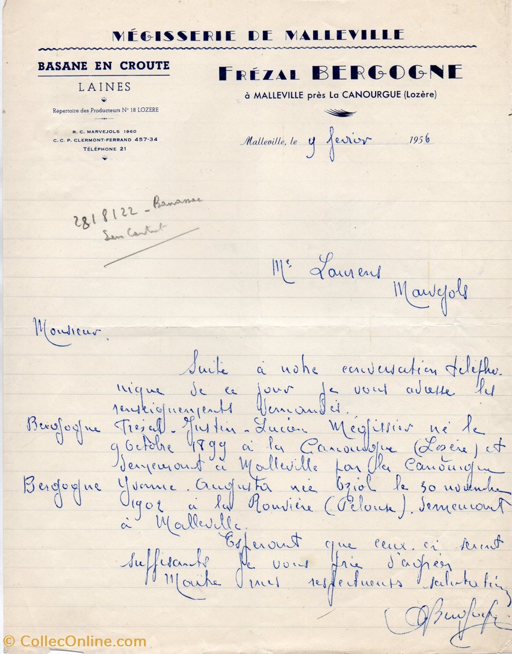 Bergogne Frézal (1956) documents anciens factures commerciaux bergogne frezal 1956
