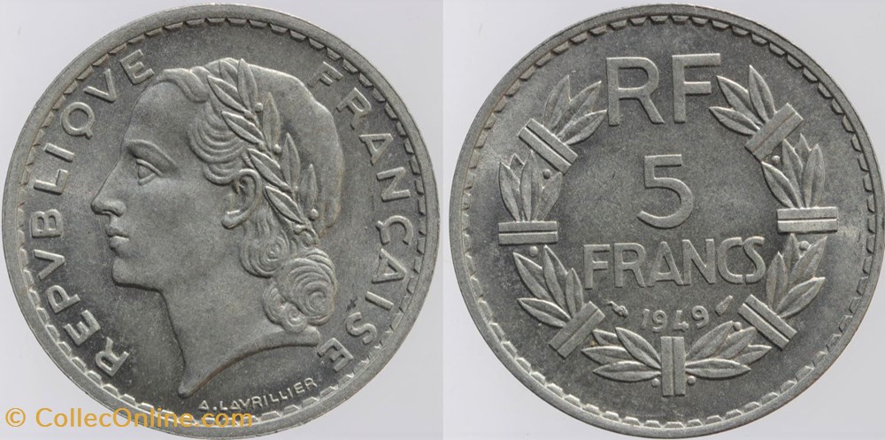 monnaies monde france f 339 lavrillier 5 frs alu 1949