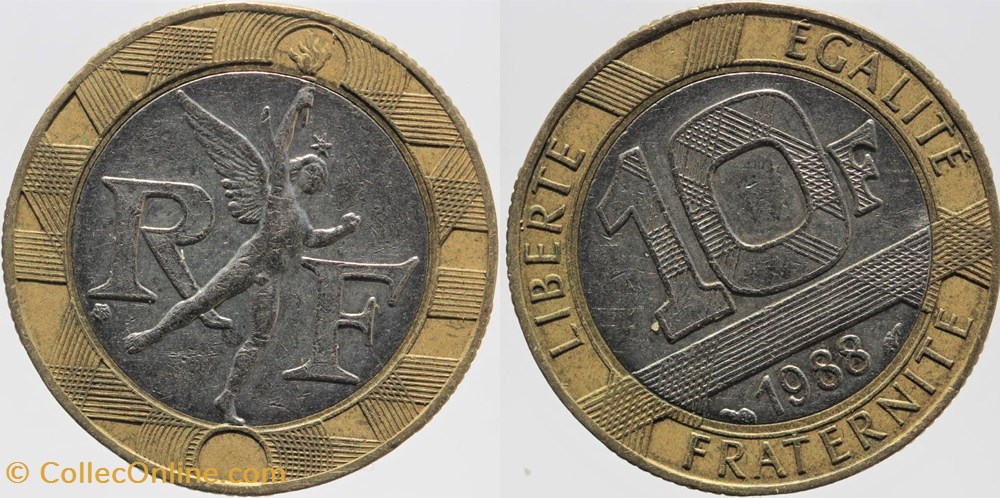 monnaies monde france f 375 genie 10 fr 1988 decalage