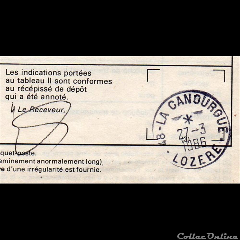 1986 - Type A9, 48 - La Canourgue sur réclamation marque postale europe france 1986 type a9 48 la canourgue sur reclamation