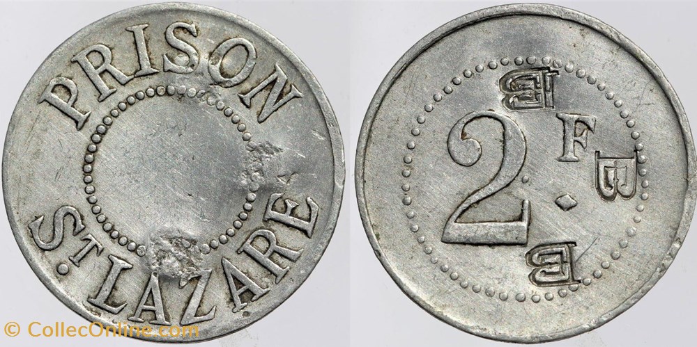 monnaies monde france 75 paris prison st lazare 2 francs