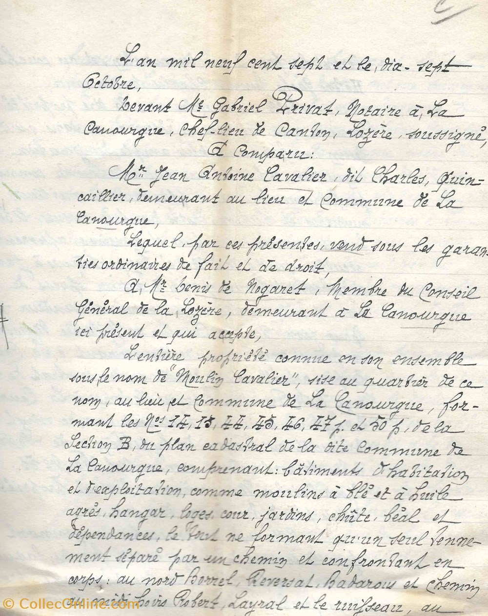 1907 - Vente d'un moulin documents anciens autres 1907 vente un moulin