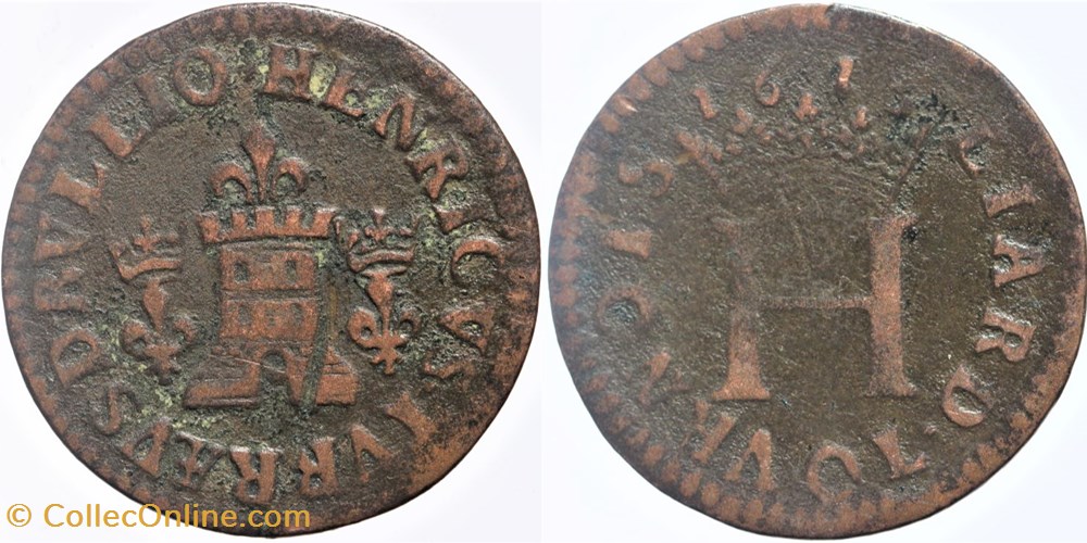 Ardennes, Bouillon - Henri - Liard - 1615 monnaies france feodales ardennes bouillon henri liard 1615