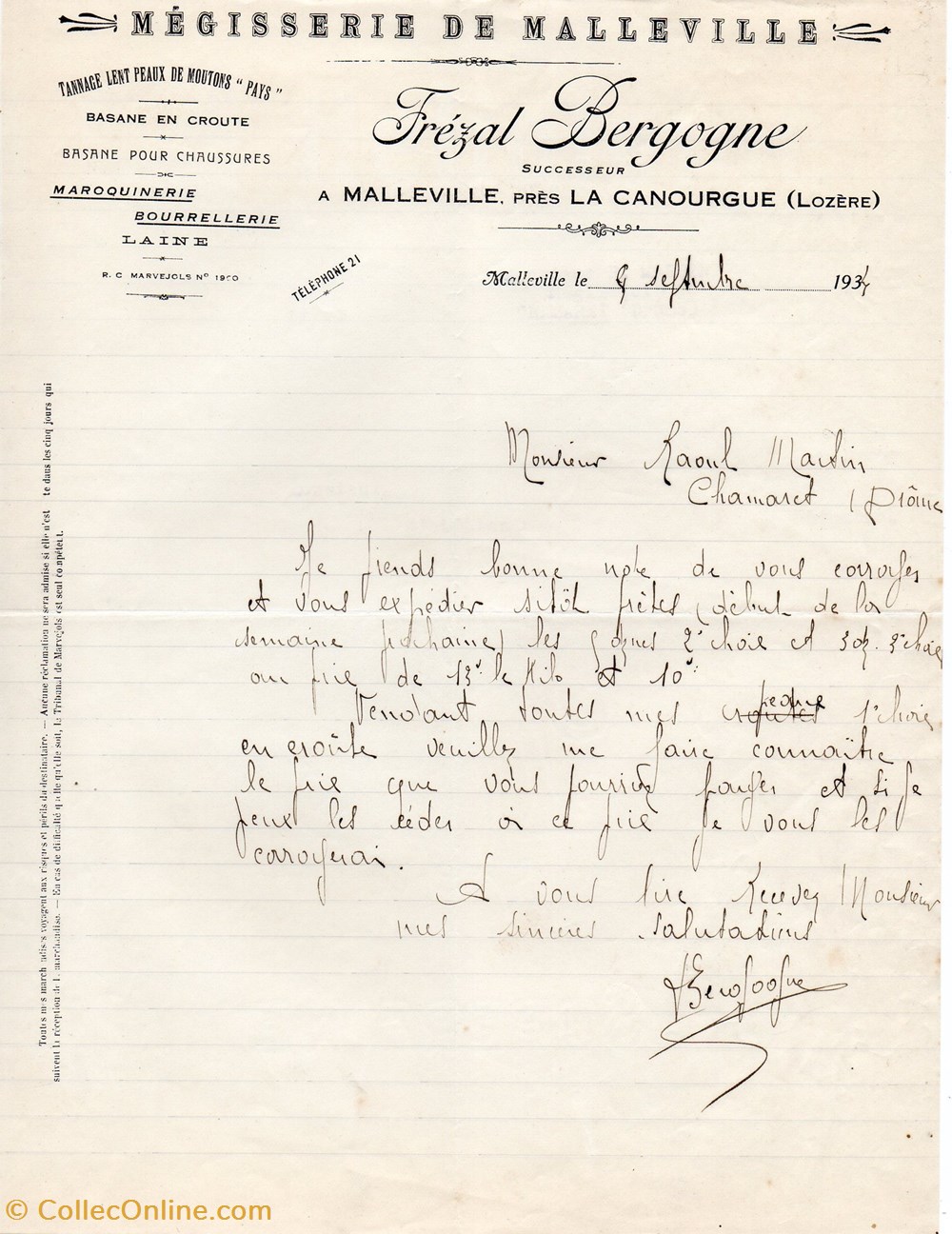 documents anciens factures commerciaux bergogne frezal 1934
