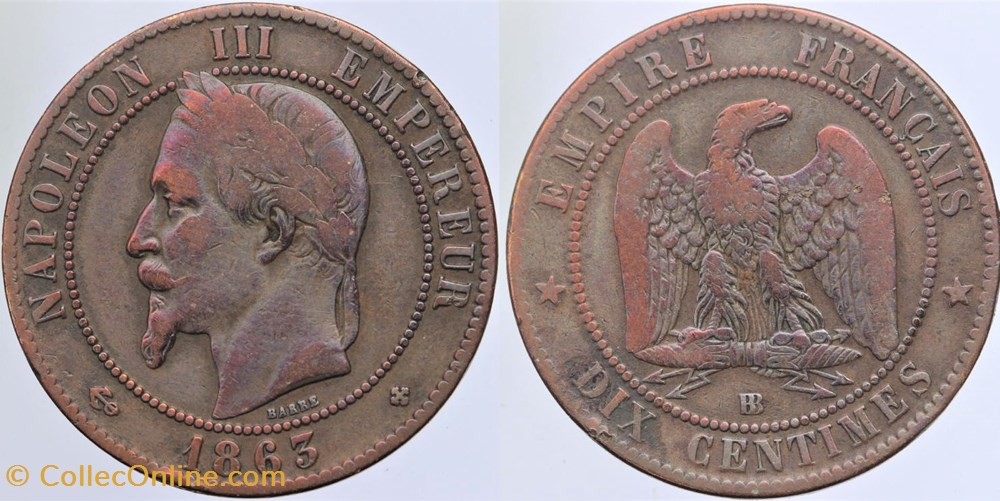 F-134 - Second Empire - 10 centimes - 1863 BB monnaies monde france f 134 second empire 10 centimes 1863 bb