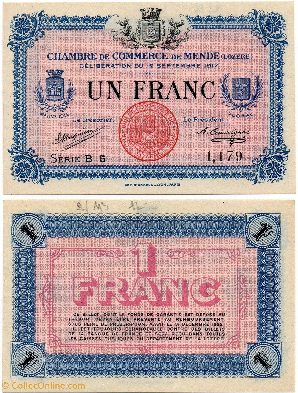 1 franc C.C.M. - Série B5 billets europe france 1 franc c c m serie b5