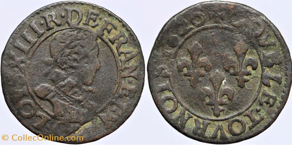 Dy 1362 - Louis XIII - Double tournois - 1620, Poitiers monnaies europe medievale a france royales dy 1362 louis xiii double tournois 1620 poitiers
