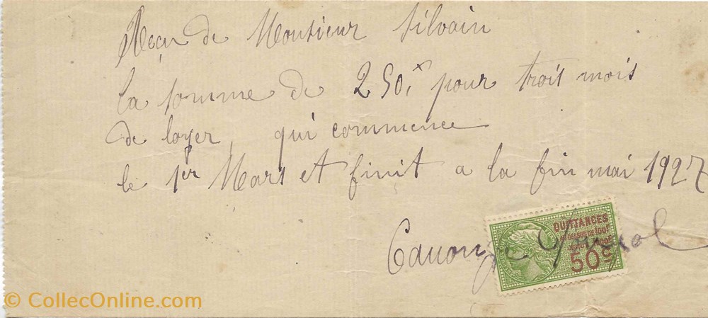 1927 - Reçu de 250 francs documents anciens autres 1927 recu de 250 francs