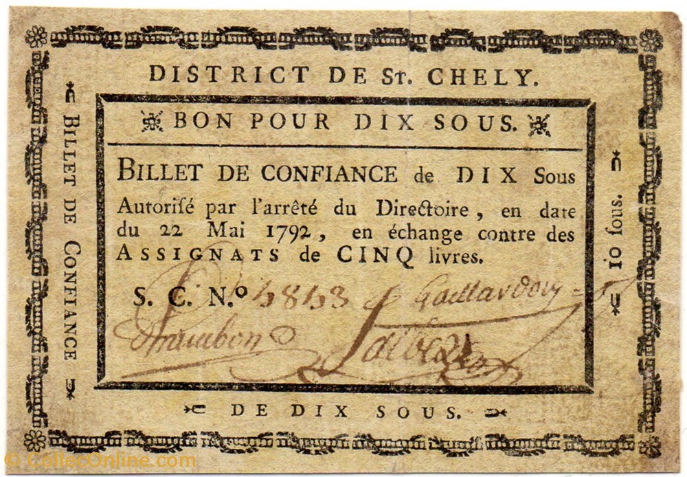 Billet de Confiance - St-CHELY (Lozère) - 10 sous billets europe france billet de confiance st chely lozere 10 sous
