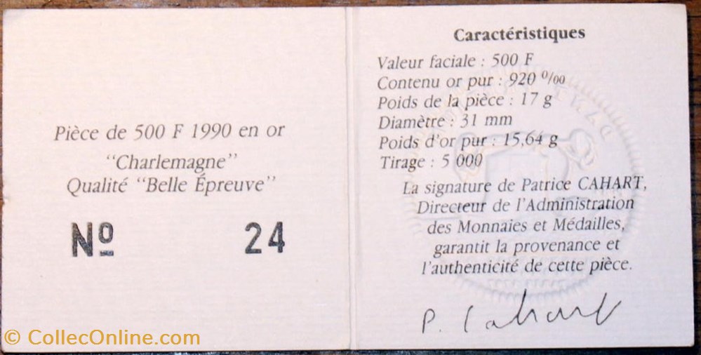 1990 - 70 écus/500 franc or B.E. monnaies monde france 1990 70 ecus 500 franc or b e