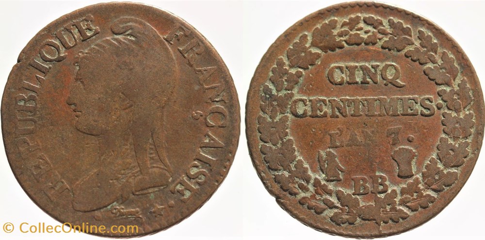 F-115 - Directoire - 5 centimes - AN 7 Strasbourg monnaies monde france f 115 directoire 5 centimes an 7 strasbourg