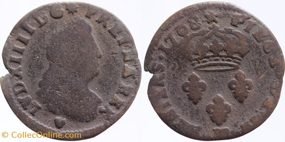 Dy 1592 - Louis XIV - 2 deniers - 1708 Strasbourg monnaies europe medievale france royales dy 1592 louis xiv 2 deniers 1708 strasbourg