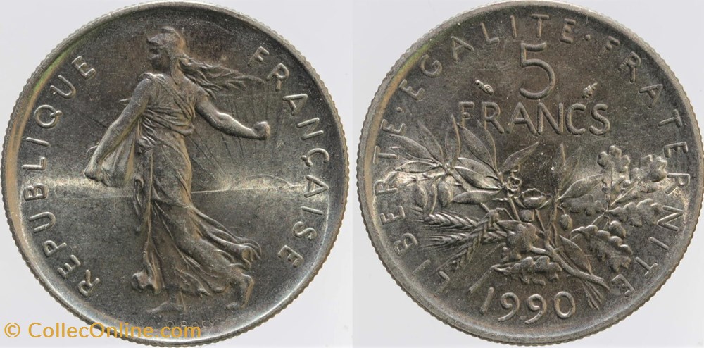 monnaies monde france f 341 roty 5 frs 1990