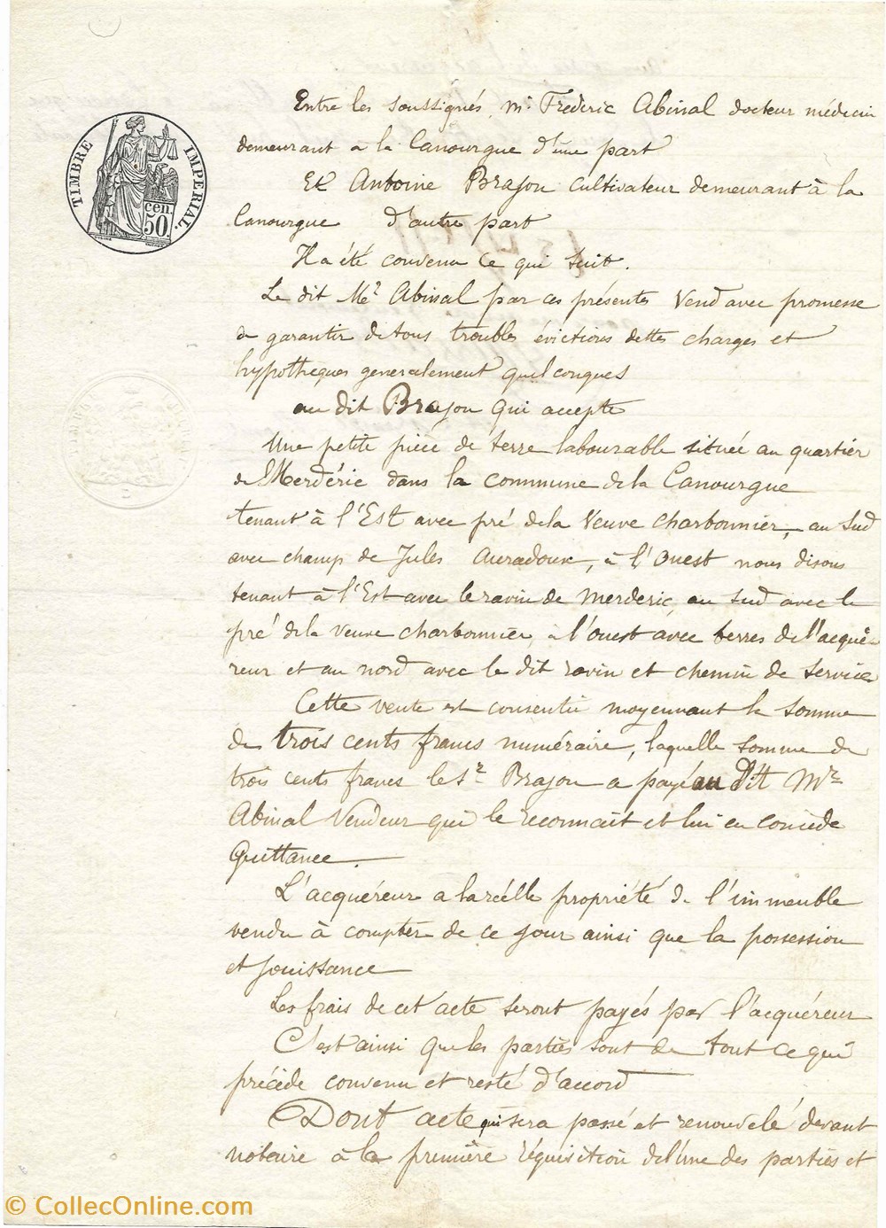1869 - Vente d'un pré à Merdéric documents anciens autres 1869 vente un pre a merderic