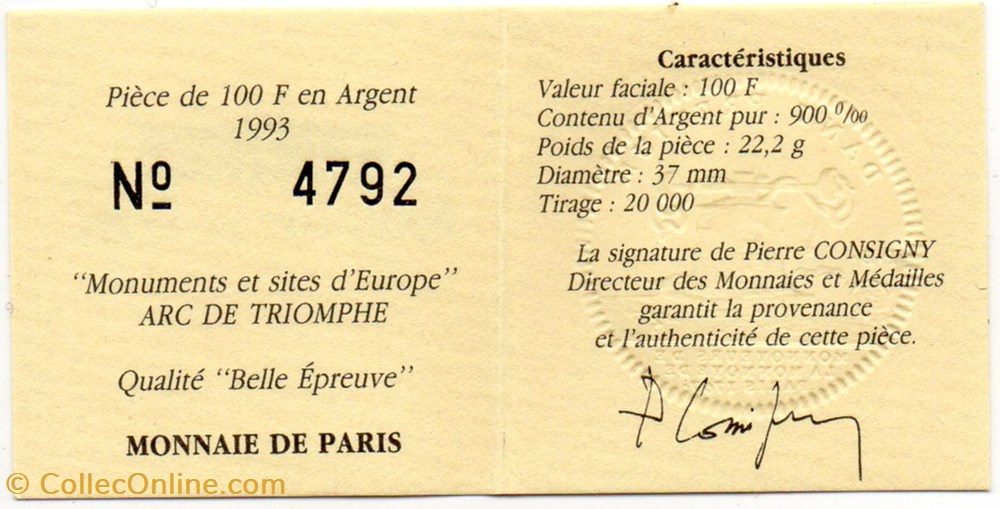 1993 - 15 écus/100 franc argent B.E. monnaies monde france 1993 15 ecus 100 franc argent b e