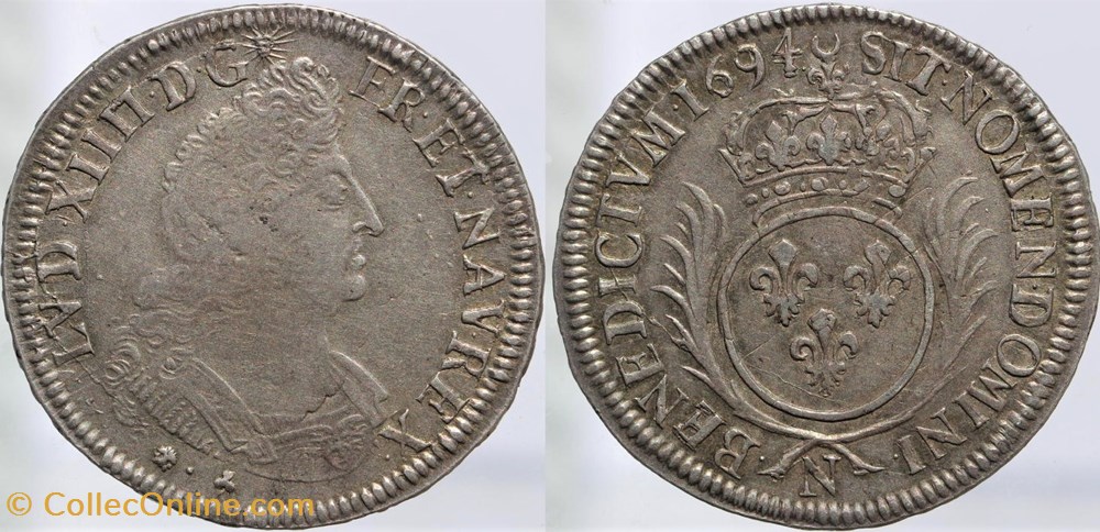 monnaies europe medievale france royales dy 1521a louis xiv demi ecu 1694 montpellier