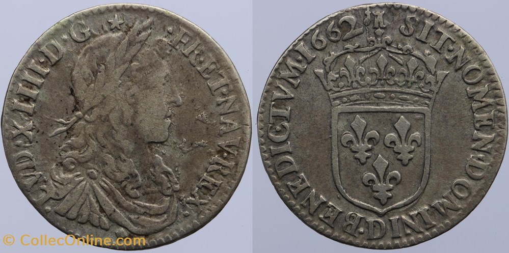 Dy 1486 - Louis XIV - 1/12 d'écu - 1662, Lyon monnaies europe medievale a france royales dy 1486 louis xiv 1 12 ecu 1662 lyon