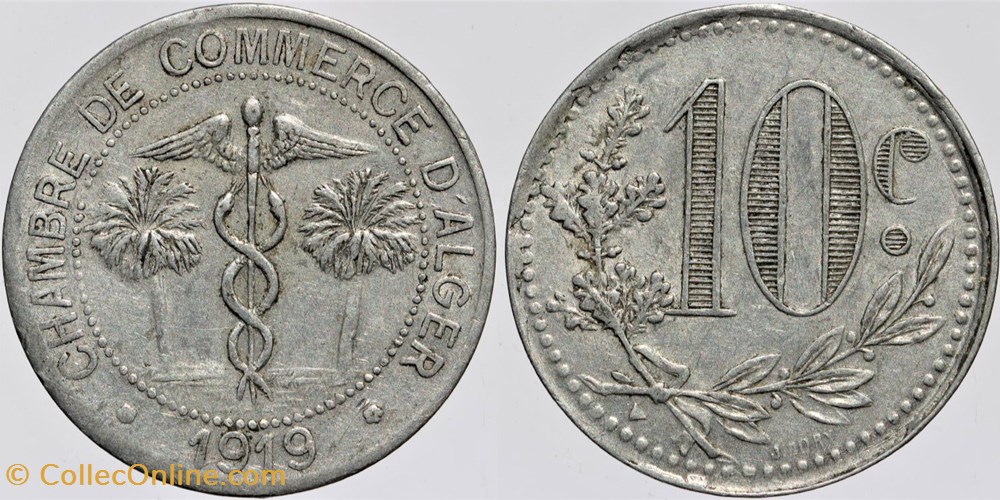 Algérie - Alger - C.C. - 10 centimes - 1919 monnaies colonies francaises algerie alger c c 10 centimes 1919