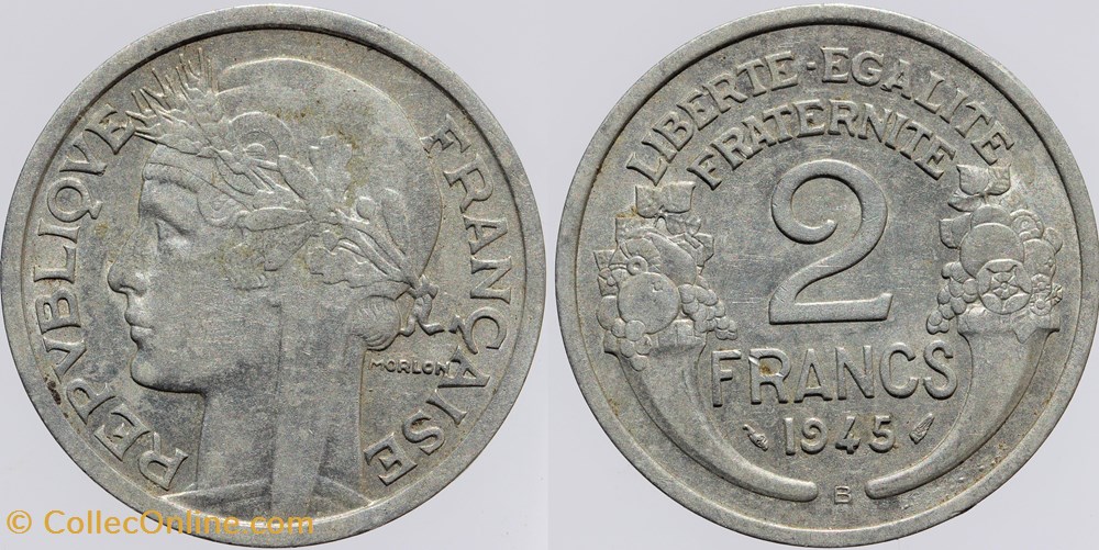 monnaies monde france f 269 morlon 2 frs 1945 b