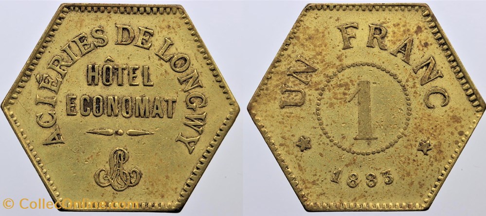 54 - Longwy - Aciéries - 1 franc, 1883 monnaies monde france 54 longwy acieries 1 franc 1883