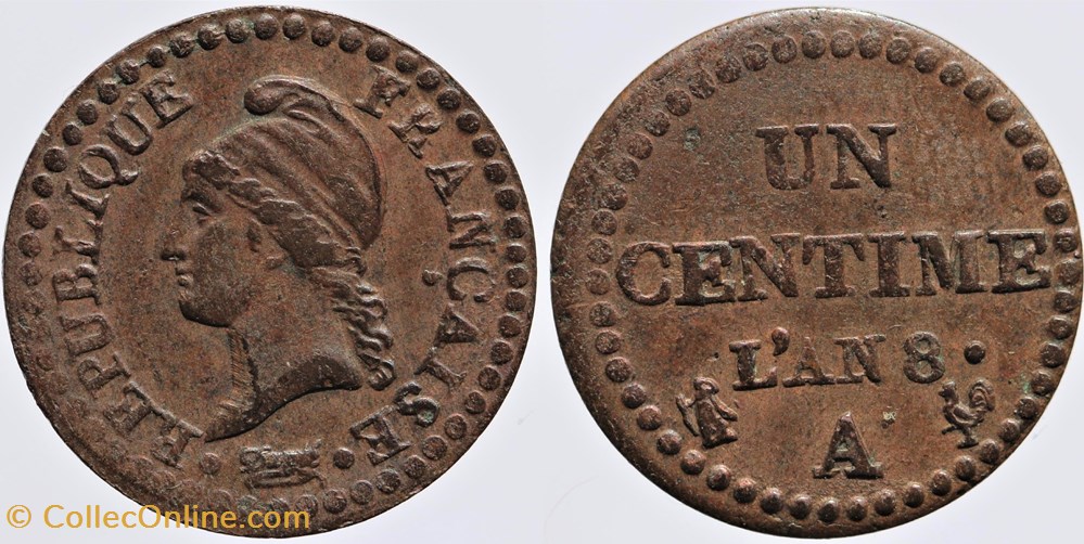F-100 - Directoire - 1 centime - L'AN 8 A monnaies monde france f 100 directoire 1 centime an 8 a