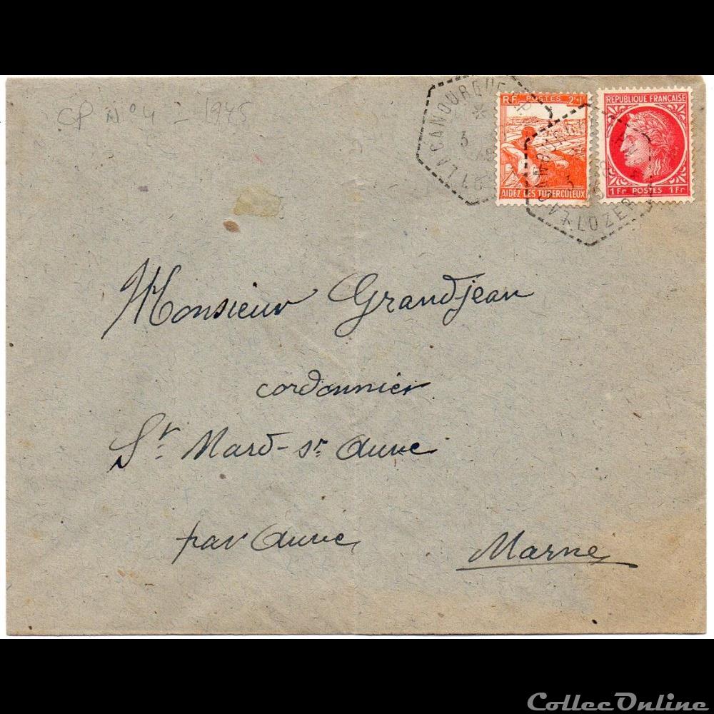 1945 - Cachets type G4 marque postale europe france 1945 cachets type g4
