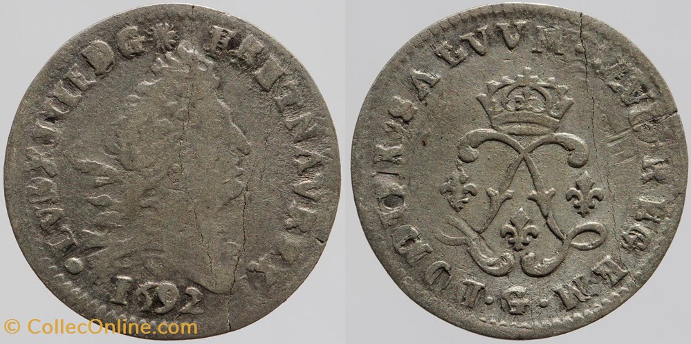 Dy 1519 - Louis XIV - 4 sols - 1692, Poitiers monnaies europe medievale a france royales dy 1519 louis xiv 4 sols 1692 poitiers