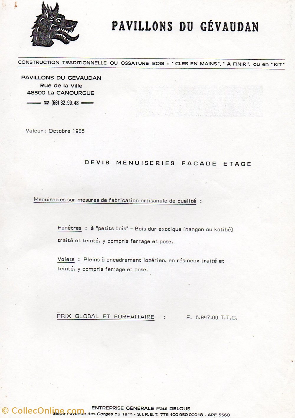 Delous Paul (1985) documents anciens factures commerciaux delous paul 1985