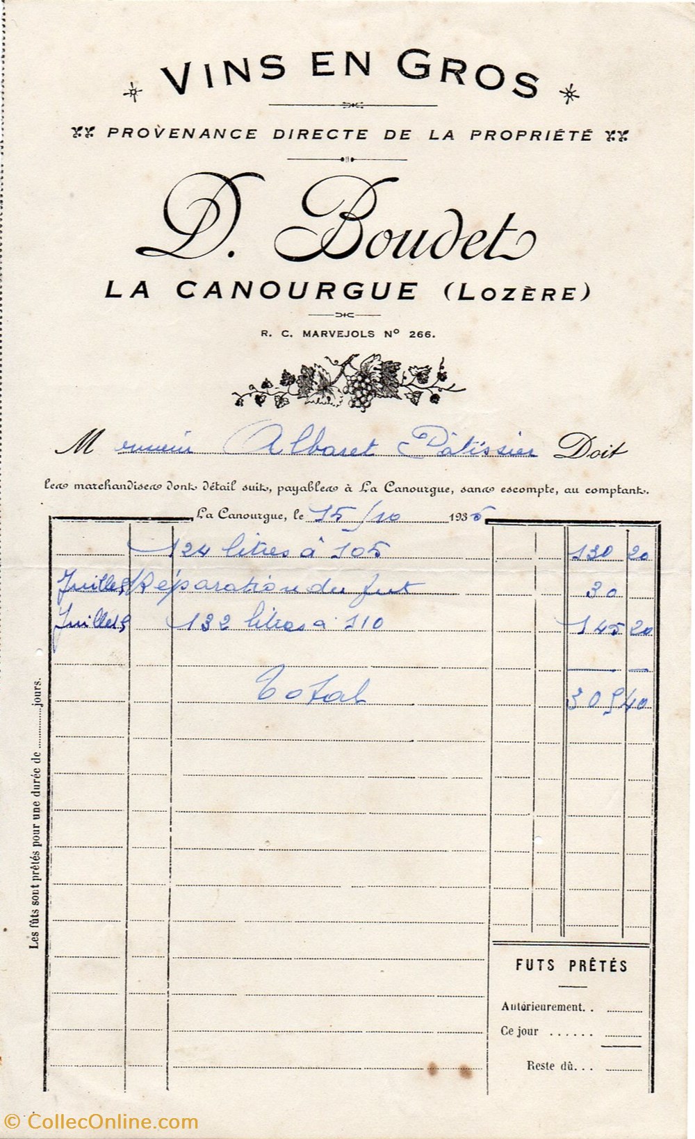 documents anciens factures commerciaux boudet d 1935