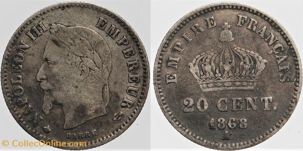F-150 - Second Empire - 20 centimes - 1868 A monnaies monde france f 150 second empire 20 centimes 1868 a