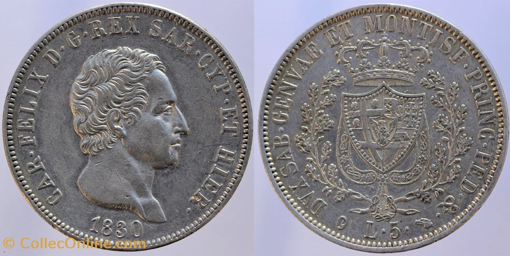 monnaies france feodales savoie italie charles felix 5 l 1830