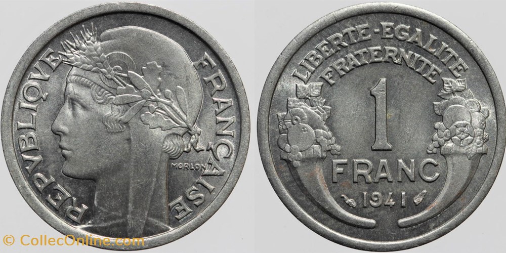 F-221 - Morlon - 1 fr. - 1941 monnaies monde france f 221 morlon 1 fr 1941