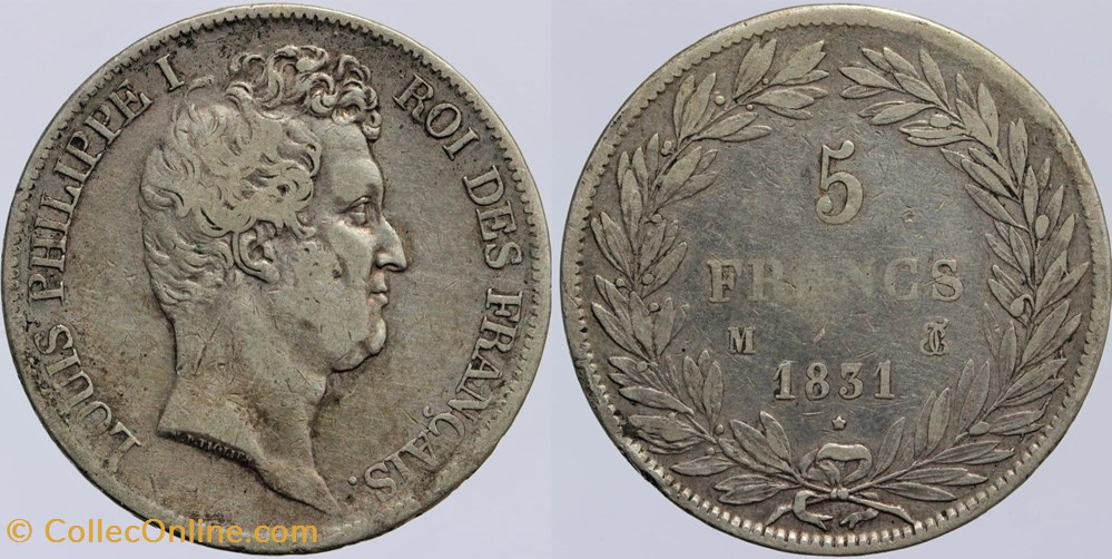 monnaies monde france f 315 louis philippe i 5 francs 1831 m