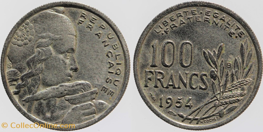 monnaies monde france f 450 cochet 100 fr 1954 b