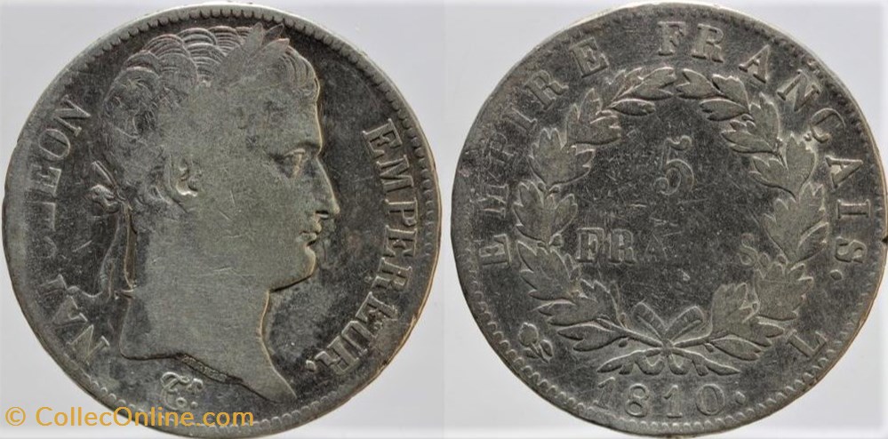 F-307 - Premier Empire - 5 francs, 1810 L monnaies monde france f 307 premier empire 5 francs 1810 l
