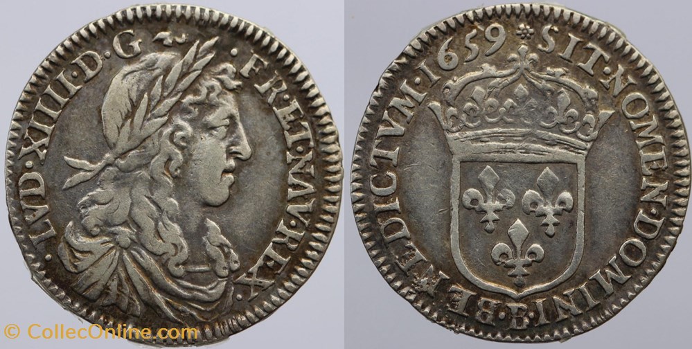 Dy 1486 - Louis XIV - 1/12 d'écu - 1659, Rouen monnaies europe medievale a france royales dy 1486 louis xiv 1 12 ecu 1659 rouen