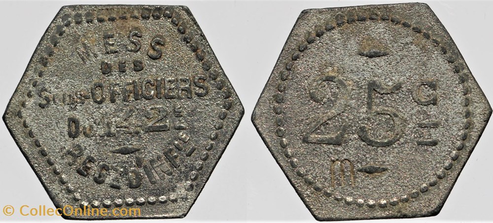 48 et 34 - 142e d'infanterie - 25 centimes monnaies monde france 48 et 34 142e infanterie 25 centimes