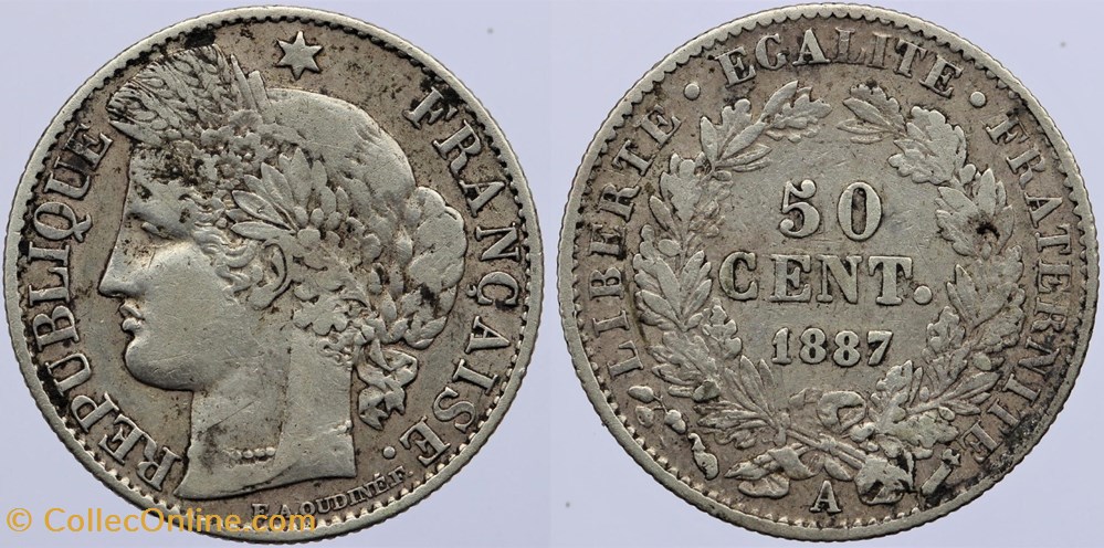 F-189 - Troisième République - Cérès - 50 c. - 1887 A monnaies monde france f 189 troisieme republique ceres 50 c 1887 a