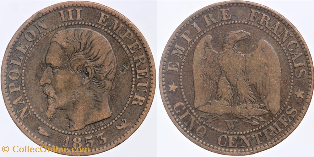 monnaies monde france f 116 second empire 5 centimes 1853 w