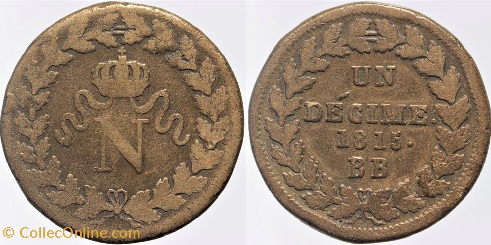 F-131 - Premier Empire - 1 décime - 1815 Strasbourg monnaies monde france f 131 premier empire 1 decime 1815 strasbourg