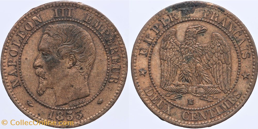 F-107 - Second Empire - 2 centimes - 1853 MA monnaies monde france f 107 second empire 2 centimes 1853 ma