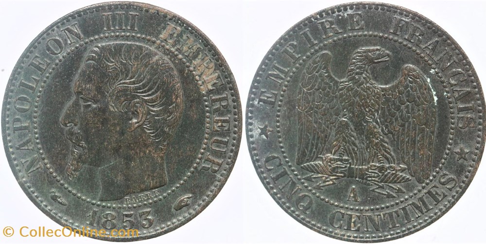 monnaies monde france f 116 second empire 5 centimes 1853 a